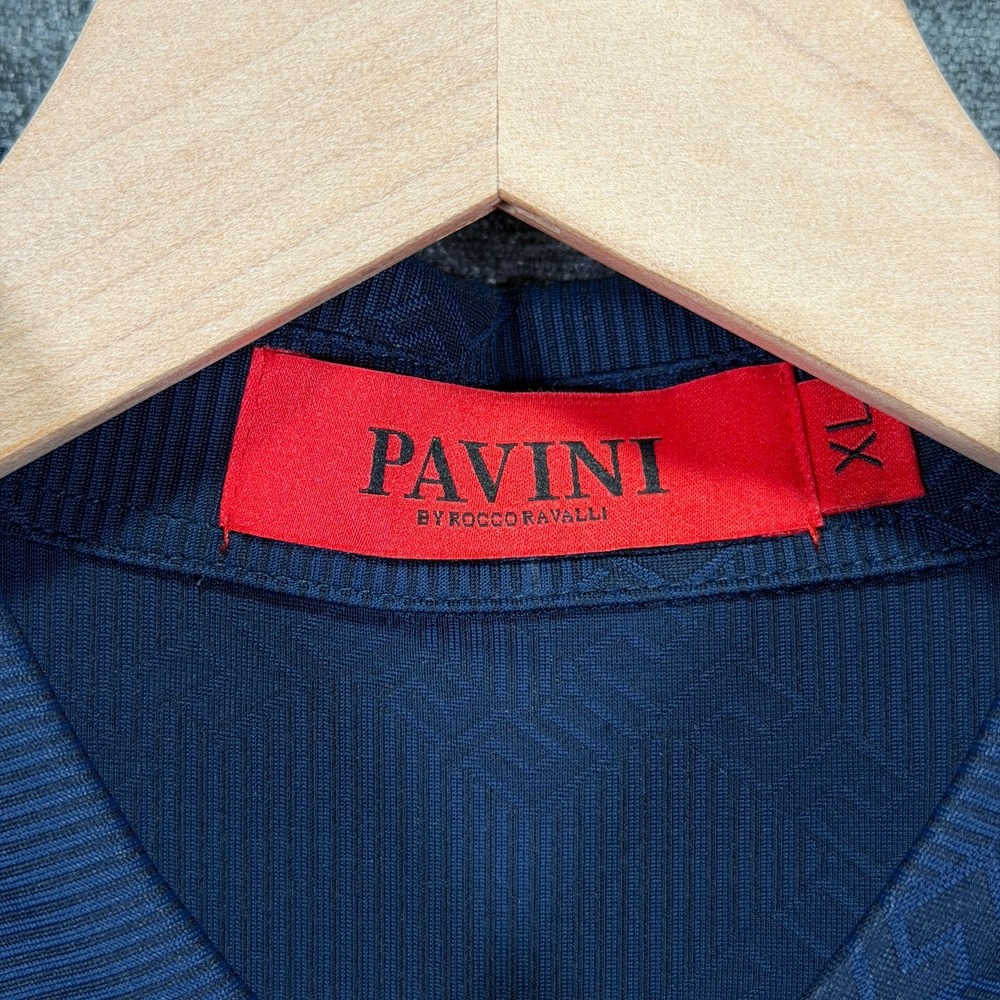 Pavini Polo Shirt Geometric Pattern Navy Short Sleeve XL - Picture 2 of 8